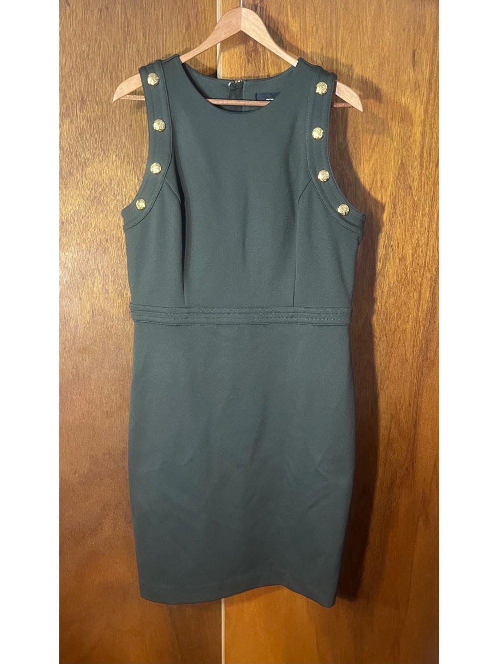WHBM Khaki Green Dress w Gold Button Details Sz 12